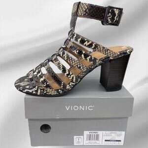 Vionic Womens Sami Boa Strappy Open Toe Heels Sandals Women's Size 11 Snakeskin